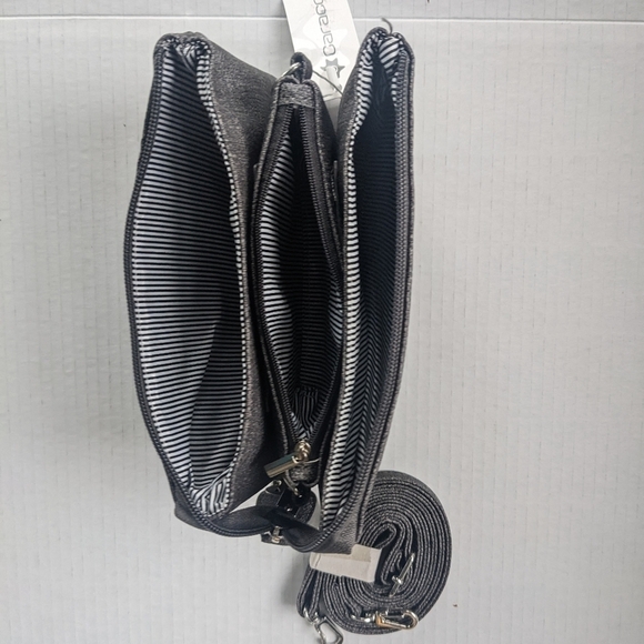 Caracol VEGAN TEXTURED LEATHER "GREY TWEED LOOK" CROSSBODY BAG WRISTLET … - Picture 5 of 15